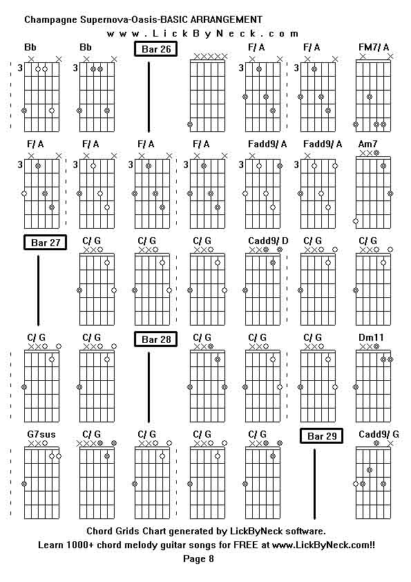 Chord Grids Chart of chord melody fingerstyle guitar song-Champagne Supernova-Oasis-BASIC ARRANGEMENT,generated by LickByNeck software.